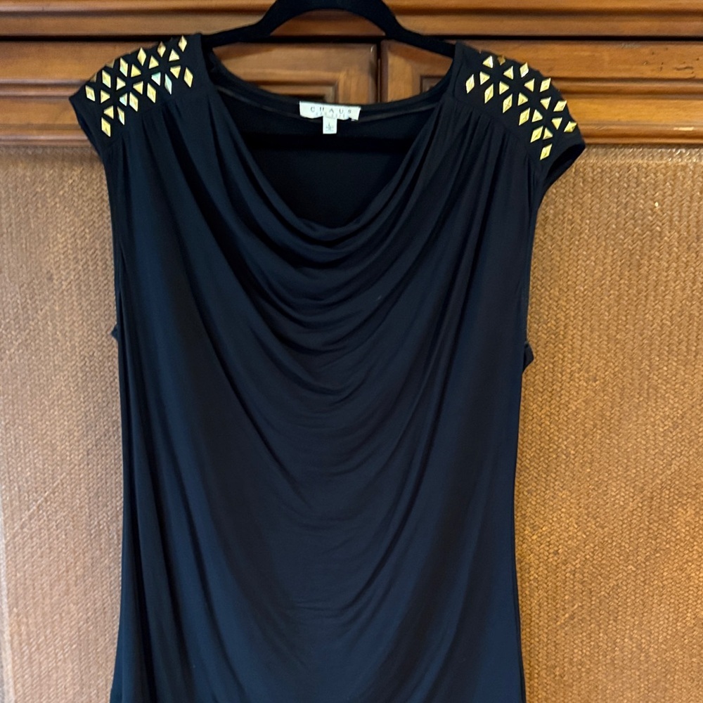 Chaus Black Blouse with Gold Studded Shoulders